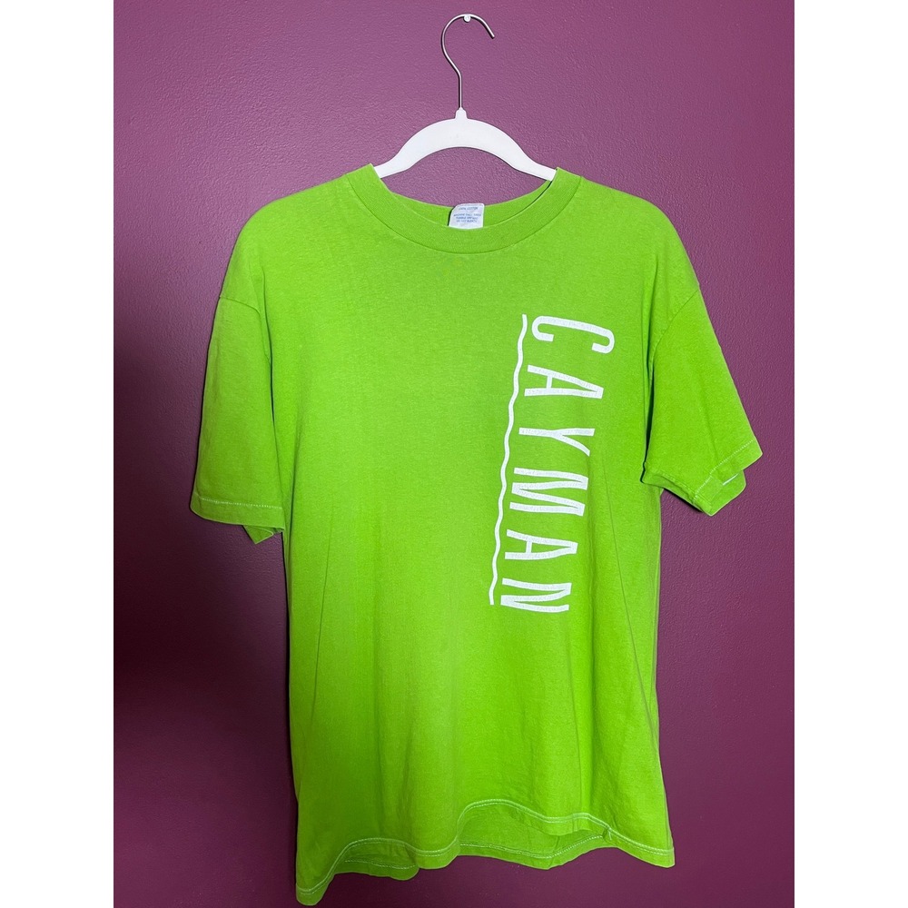 Vintage Spring Ford Cayman Islands T Shirt Neon Lime Green Single Stitch